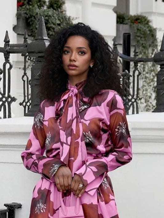 Unieke Bloemenprint Strik-Voorkant Losse Shirt
