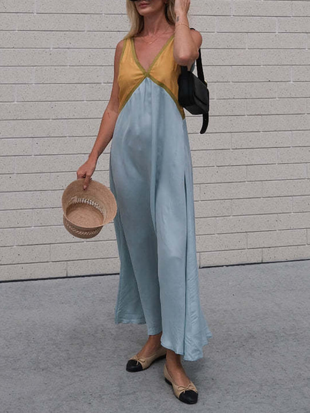 Splicing Chic V-hals Contrasterende Kleur Jurk