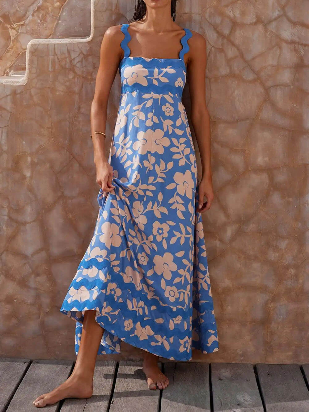 Geprinte Maxidress met Vierkante Halslijn