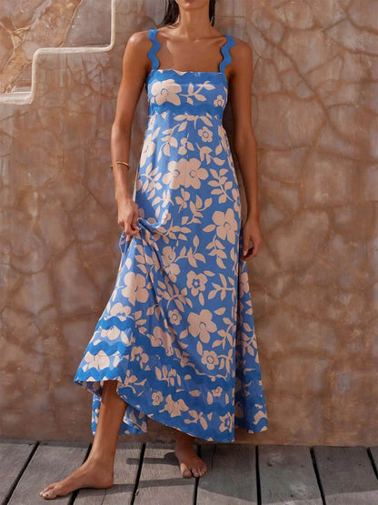 Geprinte Maxidress met Vierkante Halslijn
