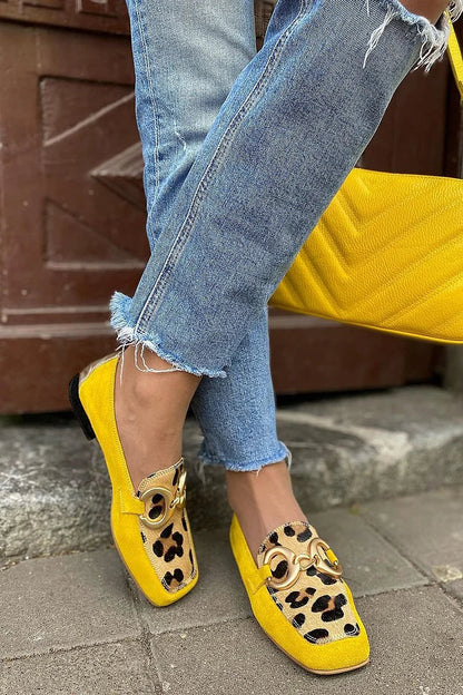 Ally | Gele Loafer met Dierprint-Detail