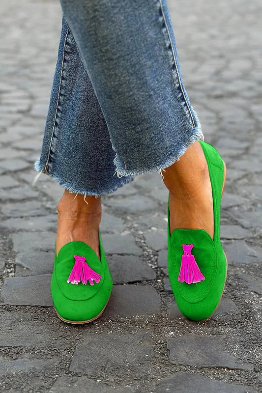 Mien | Groene Loafer met fuchsia kleurige kwast