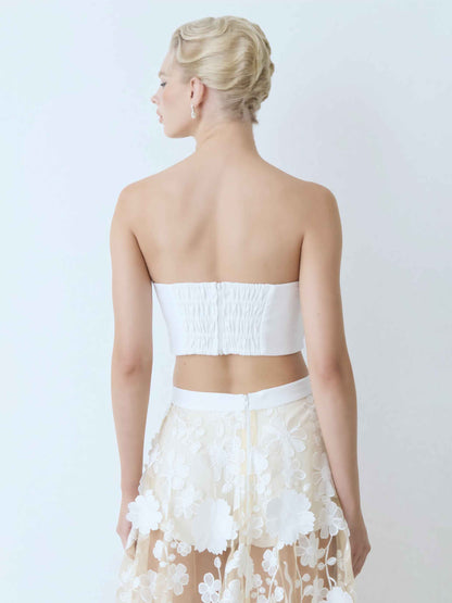 Elegante Strapless Bloemen Kant Crop Top & Maxi Rok Twee-Delige Set