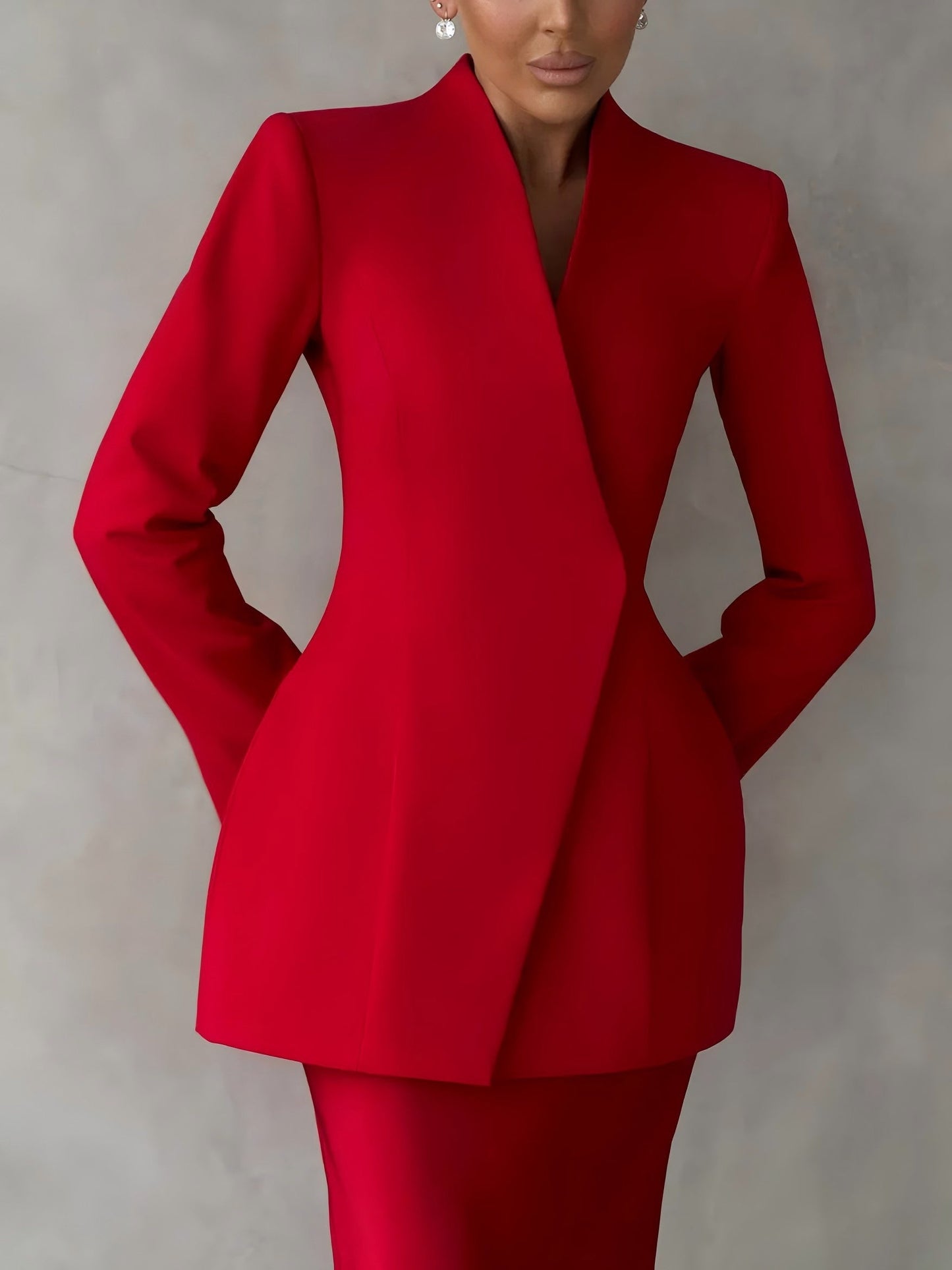 Elegante Asymmetrische Slim Fit Suit Jacket Twee-Piece Set