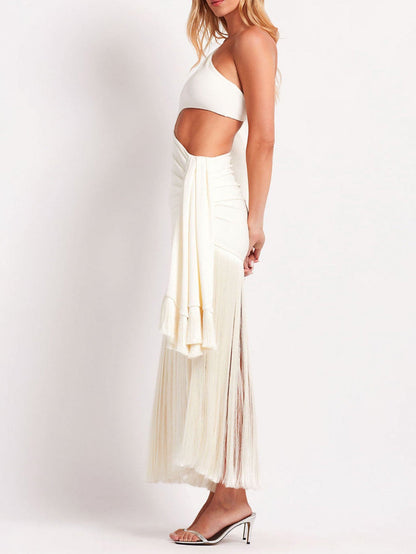 Adembenemende Cutout Fringe Maxi Jurk