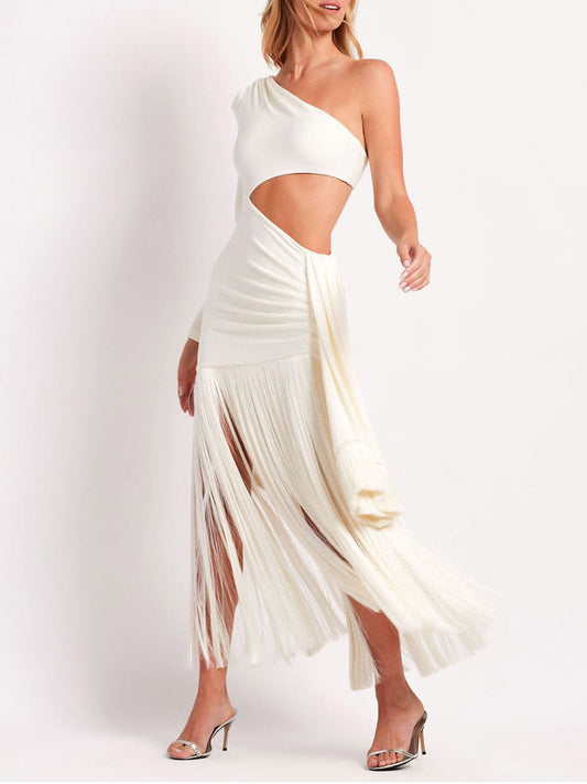 Adembenemende Cutout Fringe Maxi Jurk
