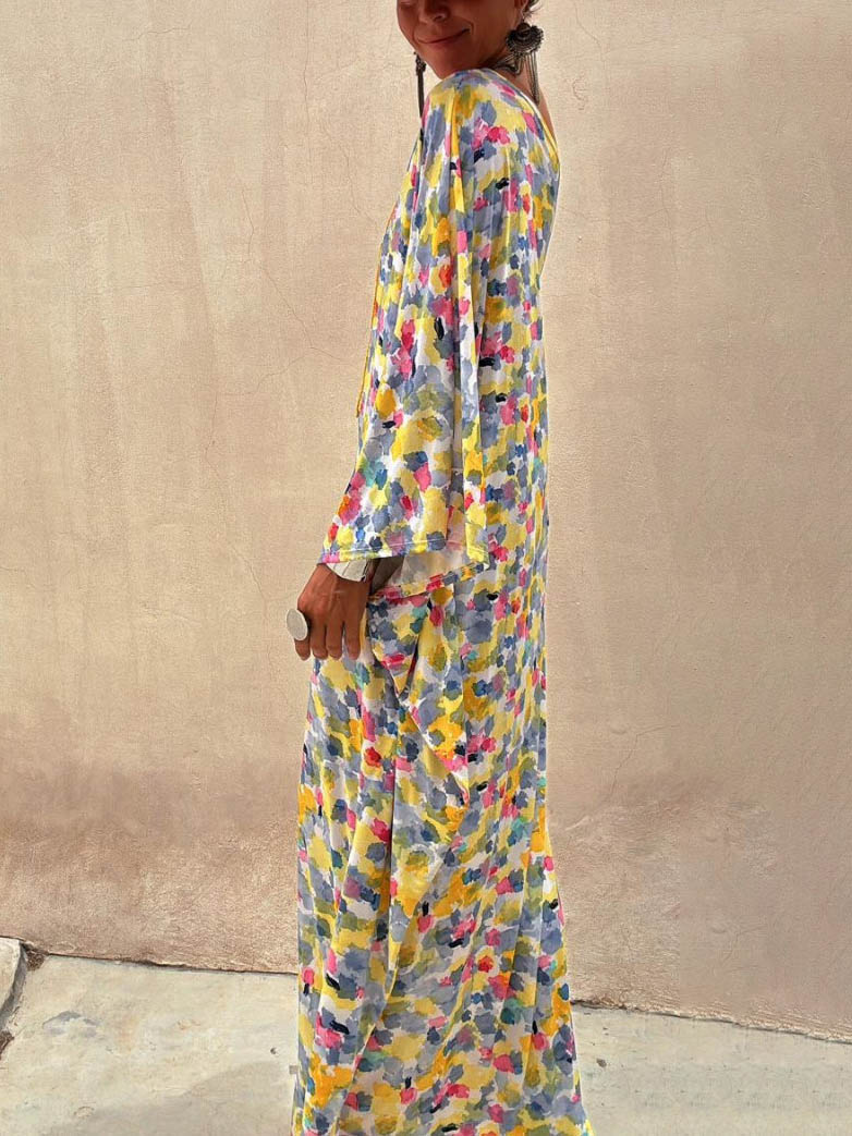 Casual Vakantie Inkt-dye Print Off-shoulder Maxi Jurk