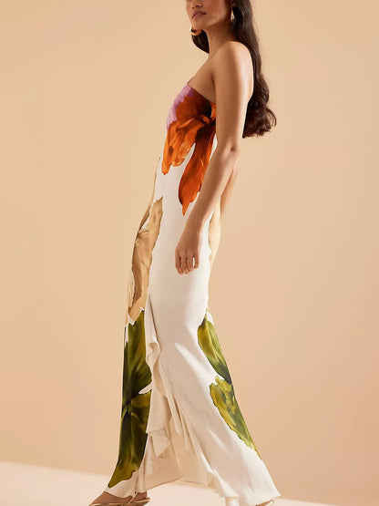 Elegante Exquise Bloemenprint One-shoulder Maxi Jurk