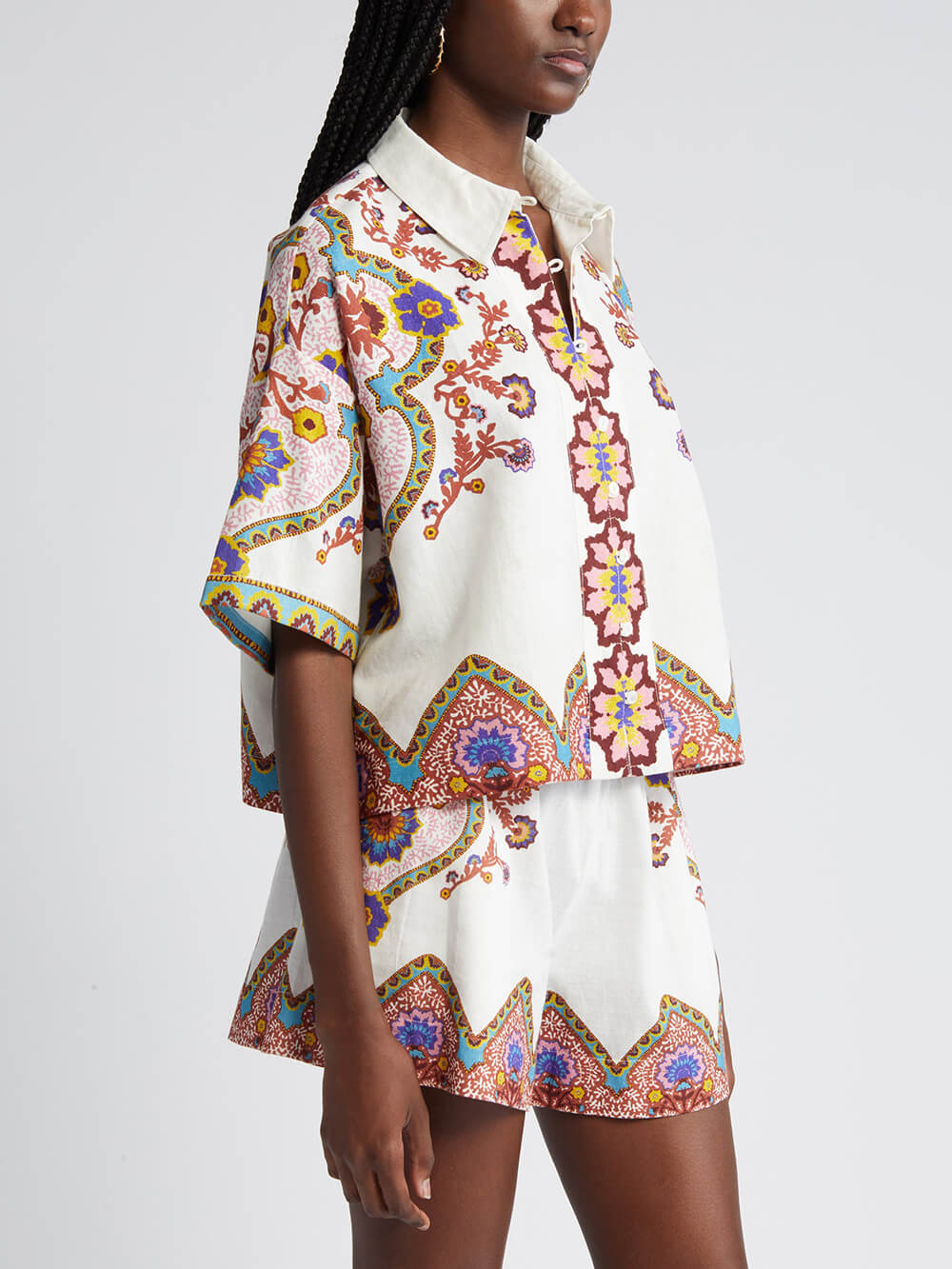Etnische Bloemenprint Shirt en Shorts Set