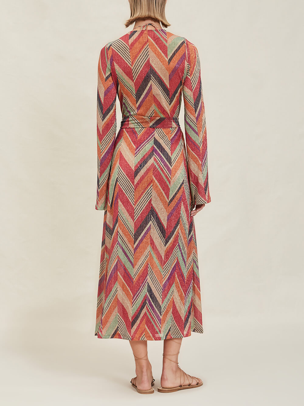 Strandresort Geometrische Print Bell Sleeve Cardigan Midi Jurk