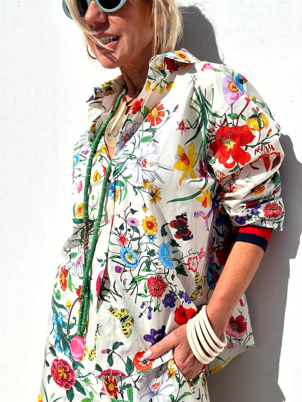 Bloemige Unieke Print Knop Down Oversized Blouse