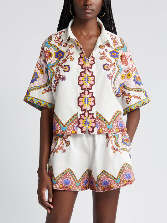 Etnische Bloemenprint Shirt en Shorts Set