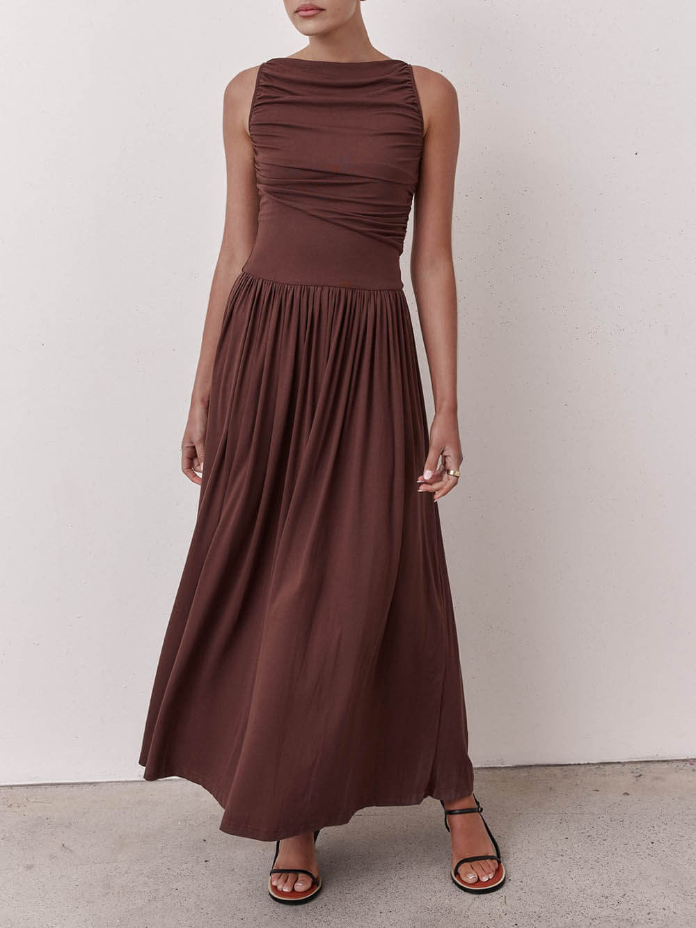 Elegante Plissé Mouwloze Maxi Jurk