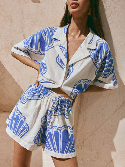 Casual Ocean Shell Print Shorts Twee-delige Set