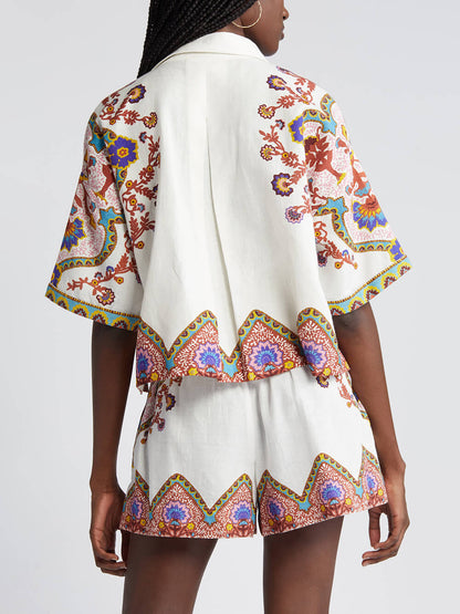 Etnische Bloemenprint Shirt en Shorts Set
