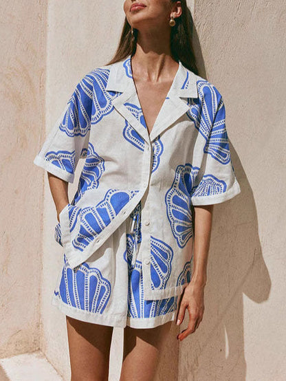 Casual Ocean Shell Print Shorts Twee-delige Set