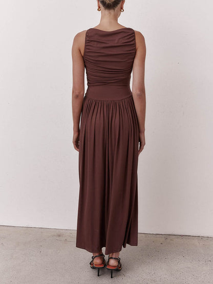 Elegante Plissé Mouwloze Maxi Jurk