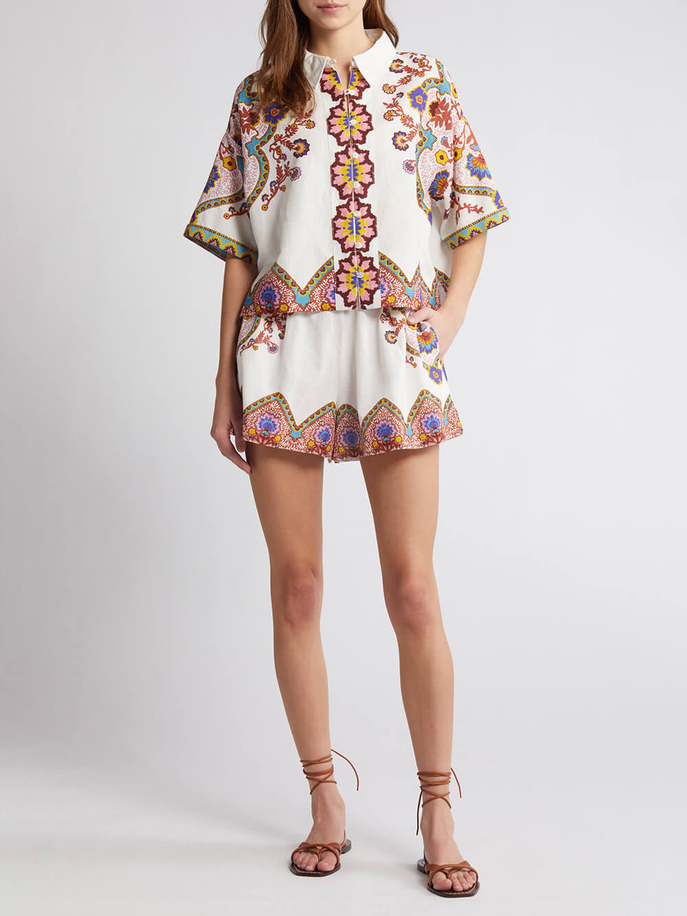 Etnische Bloemenprint Shirt en Shorts Set