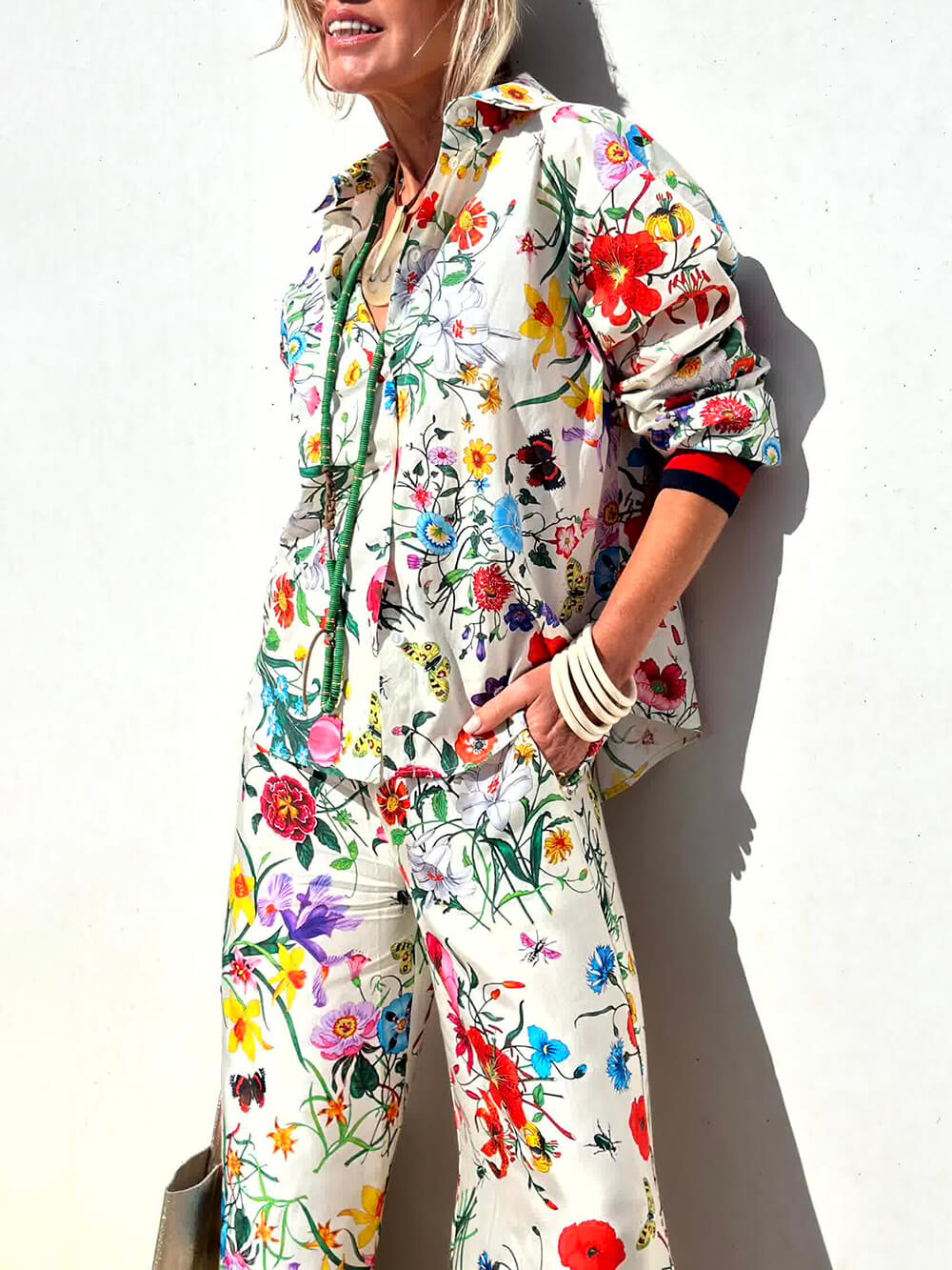 Bloemige Unieke Print Knop Down Oversized Blouse