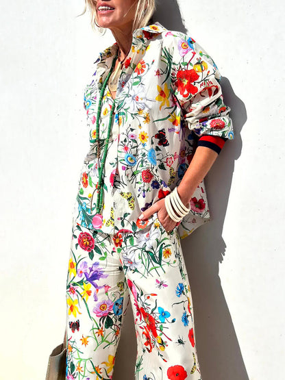 Bloemige Unieke Print Knop Down Oversized Blouse
