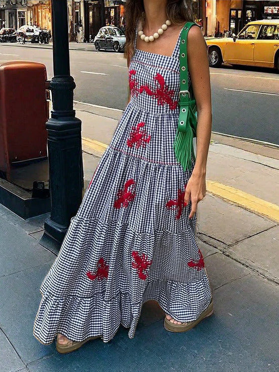 Exquise Geborduurde Vakantie Camisole Midi Jurk