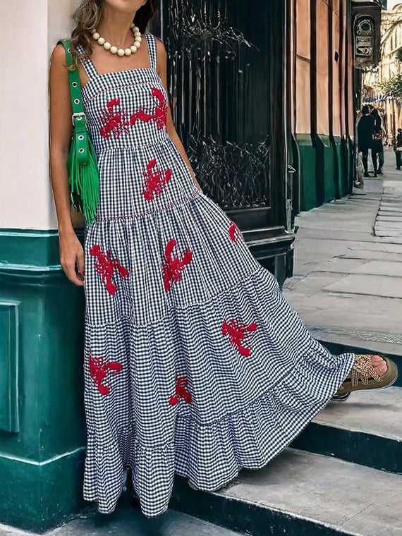 Exquise Geborduurde Vakantie Camisole Midi Jurk
