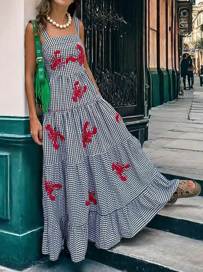 Exquise Geborduurde Vakantie Camisole Midi Jurk