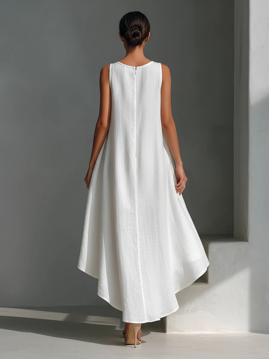 Katy | Witte Linnen Asymmetrische Jurk