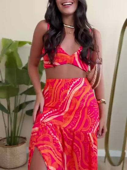 Unieke Print Suspenders En Rok Twee-Delige Set