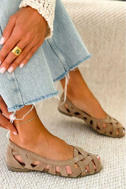 Kathy - Platte gevlochten cut-out sandalen