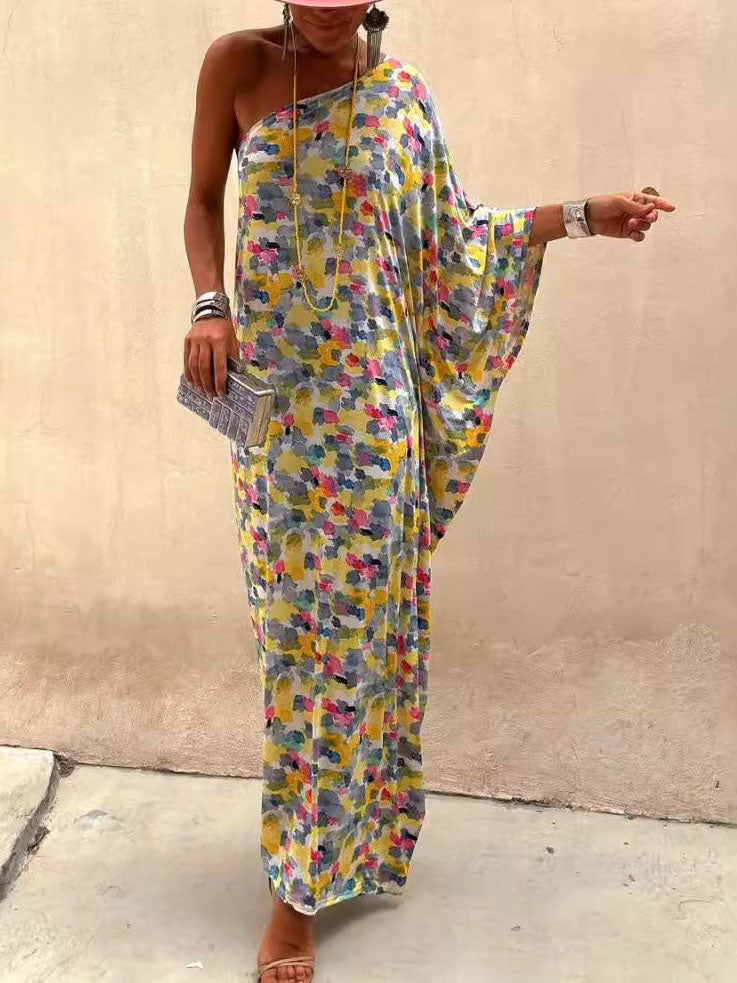 Casual Vakantie Inkt-dye Print Off-shoulder Maxi Jurk