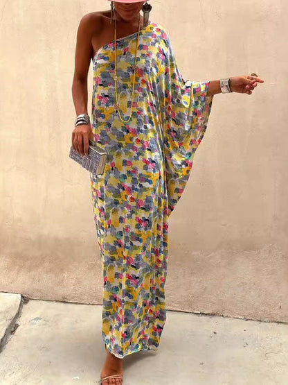 Casual Vakantie Inkt-dye Print Off-shoulder Maxi Jurk