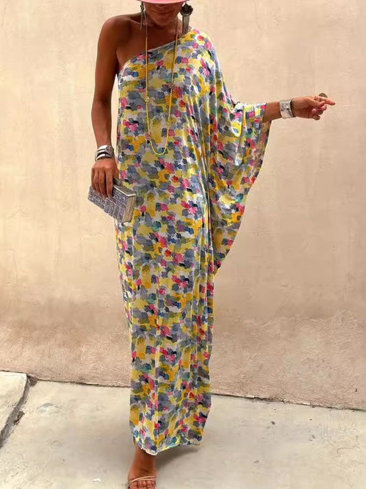 Casual Vakantie Inkt-dye Print Off-shoulder Maxi Jurk