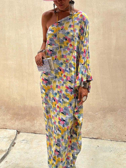 Casual Vakantie Inkt-dye Print Off-shoulder Maxi Jurk