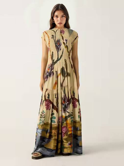 Plissé Print Maxi Jurk