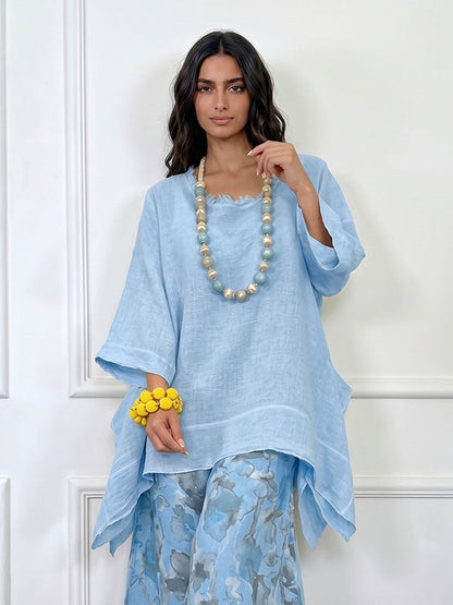 Casual Asymmetrische Top & Geprinte Wijde Broek Set