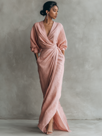 Rosa Maxi Jurk V-Hals