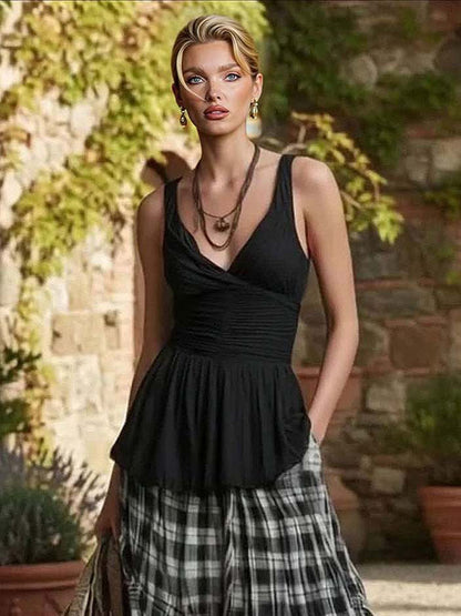 Casual Ruit Tanktop & Rok Twee-delige Set