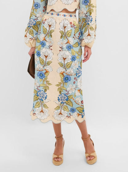 Retro Bloemen Geborduurde Lange Mouw Crop Top