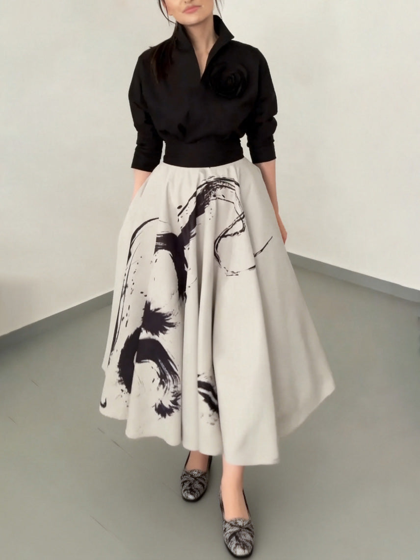 Moderne Kunst Abstracte Print A-lijn Maxi Rok Tweedelige Set