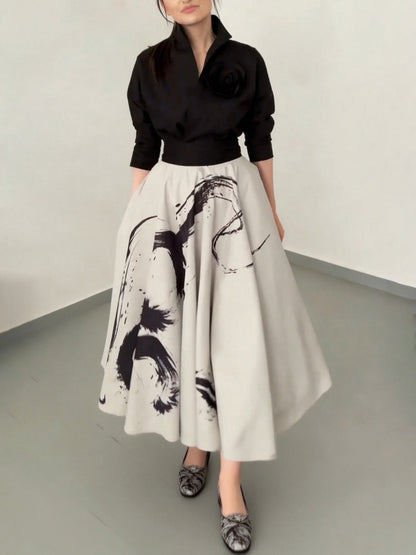 Moderne Kunst Abstracte Print A-lijn Maxi Rok Tweedelige Set