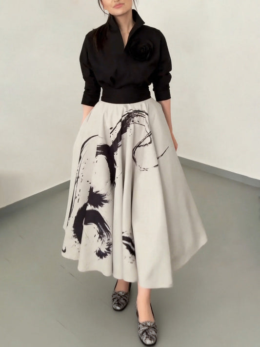 Moderne Kunst Abstracte Print A-lijn Maxi Rok Tweedelige Set
