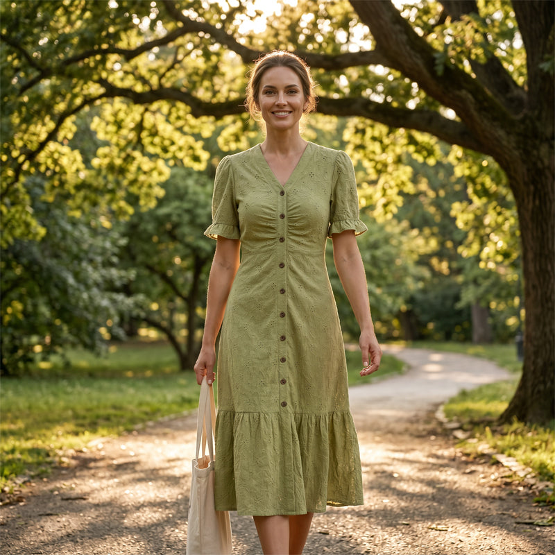 Stellah - Elegante midi-jurk met pofmouwen