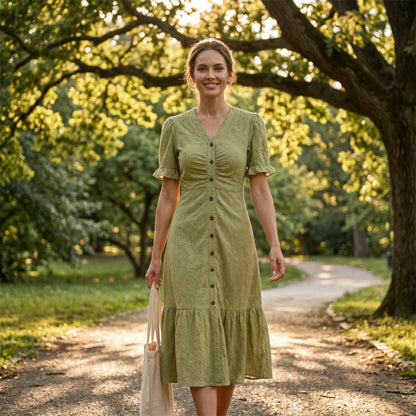 Stellah - Elegante midi-jurk met pofmouwen