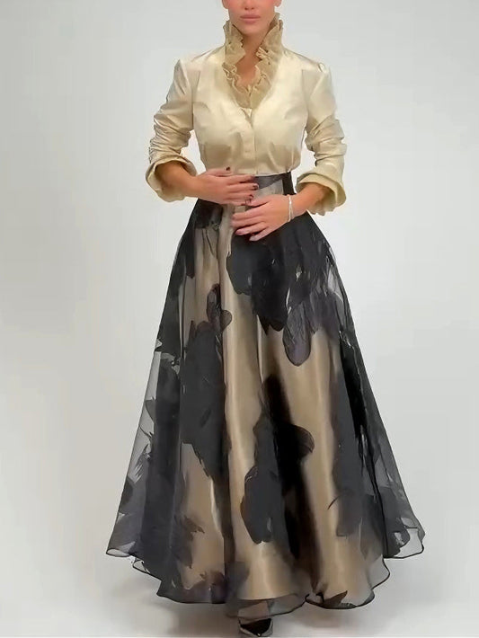 Elegante Satijnen Rimpel Top Twee-delige Set