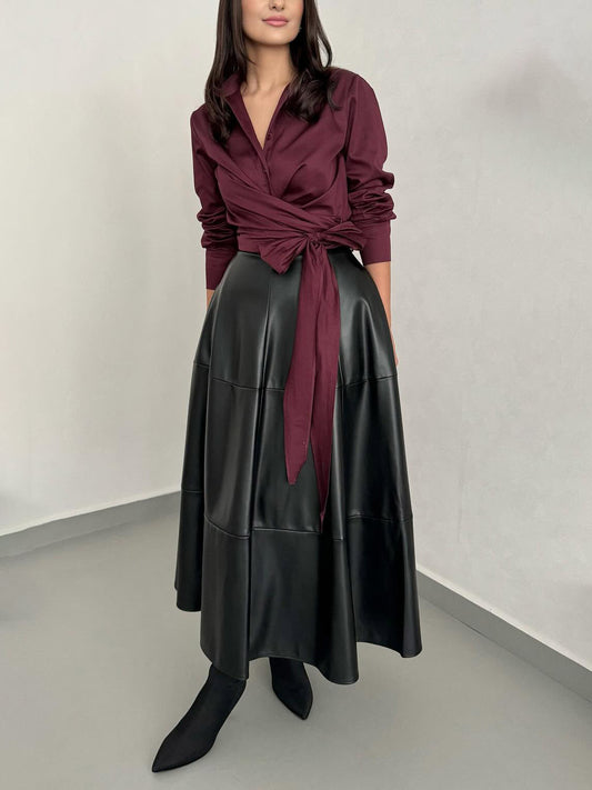 Stijlvolle Wrap-stijl Tie-front Shirt Twee-delige Set