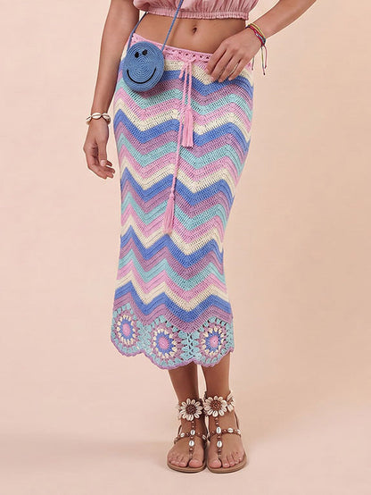 Bohemian Ruffle Crop Top & Haak Herringbone Rok Twee-Delige Set