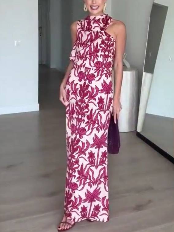 Twee-Weg Off-Shoulder Print Jurk
