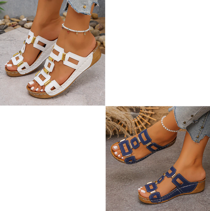 🔥 Nieuw in 2026: effen sandalen met sleehak en uitsnijdingen — Supercomfortabel! 👍