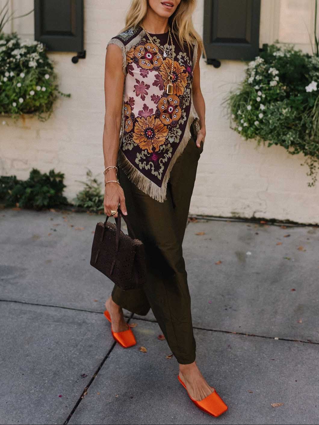Unieke Retro Bloemenprint Tassel Vest Twee-delige Set
